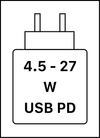 Устройството поддържа бързо зареждане чрез USB PD, дефинирано от USB Implementers Forum (USB-IF)