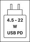 Устройството поддържа бързо зареждане чрез USB PD, дефинирано от USB Implementers Forum (USB-IF)