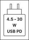 Устройството поддържа бързо зареждане чрез USB PD, дефинирано от USB Implementers Forum (USB-IF)