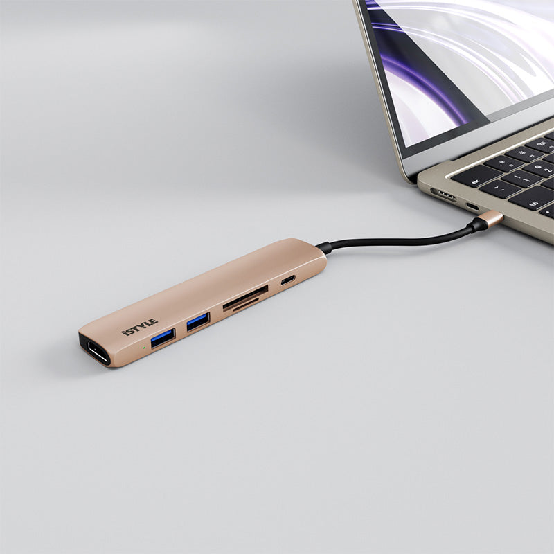 iStyle 6in1 Aluminium Hub 8K with USB-C connector - gold - iSTYLE BG