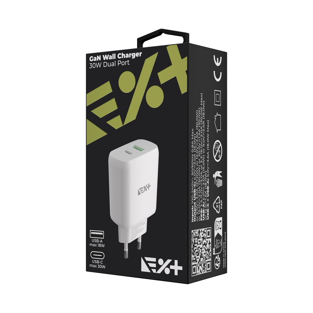 NEXT ONE 30W Dual Port GaN Wall Charger | 1 USB-A & 1 USB-C