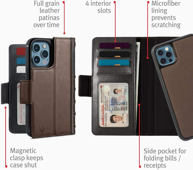 TwelveSouth BookBook Premium leather, all-in-one iPhone wallet case for iPhone 12/Pro - Black - iSTYLE BG