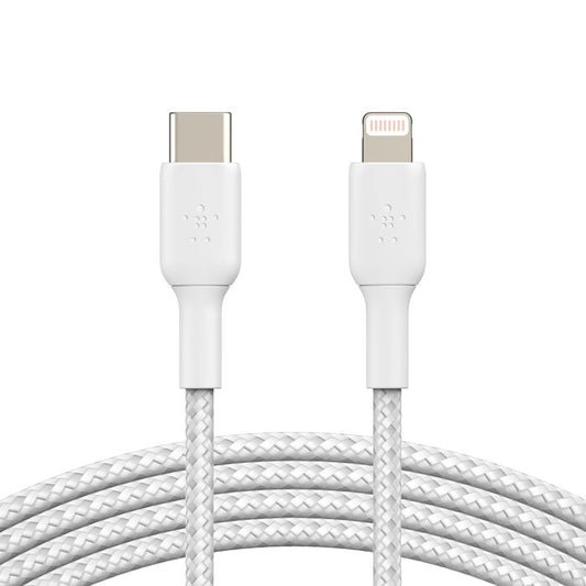 Кабел от Belkin BOOST CHARGE USB-C към Lightning, плетен - 1M - бял