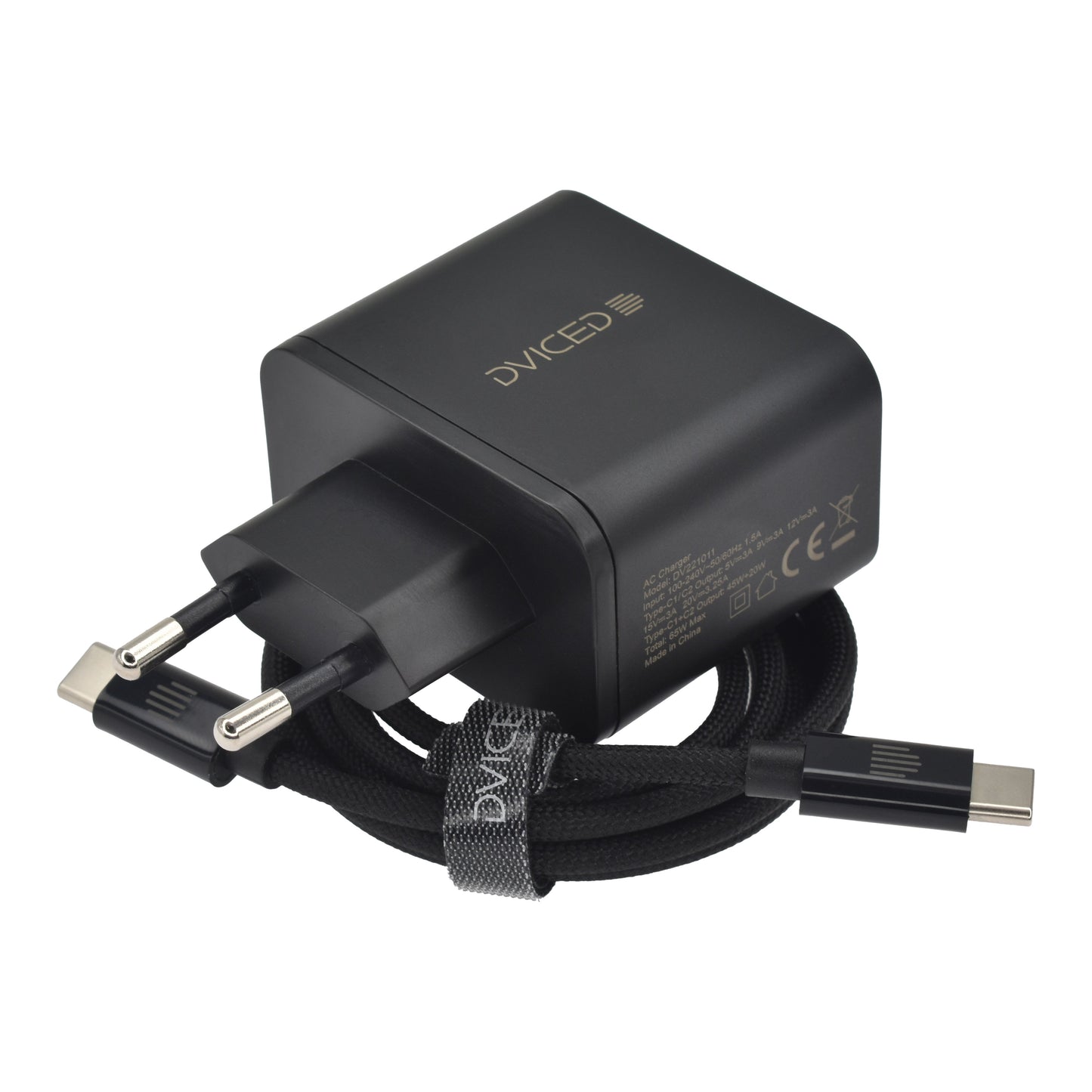 Dviced Wall charger 65W GaN 2 USB-C EU w cable - Black - iSTYLE BG