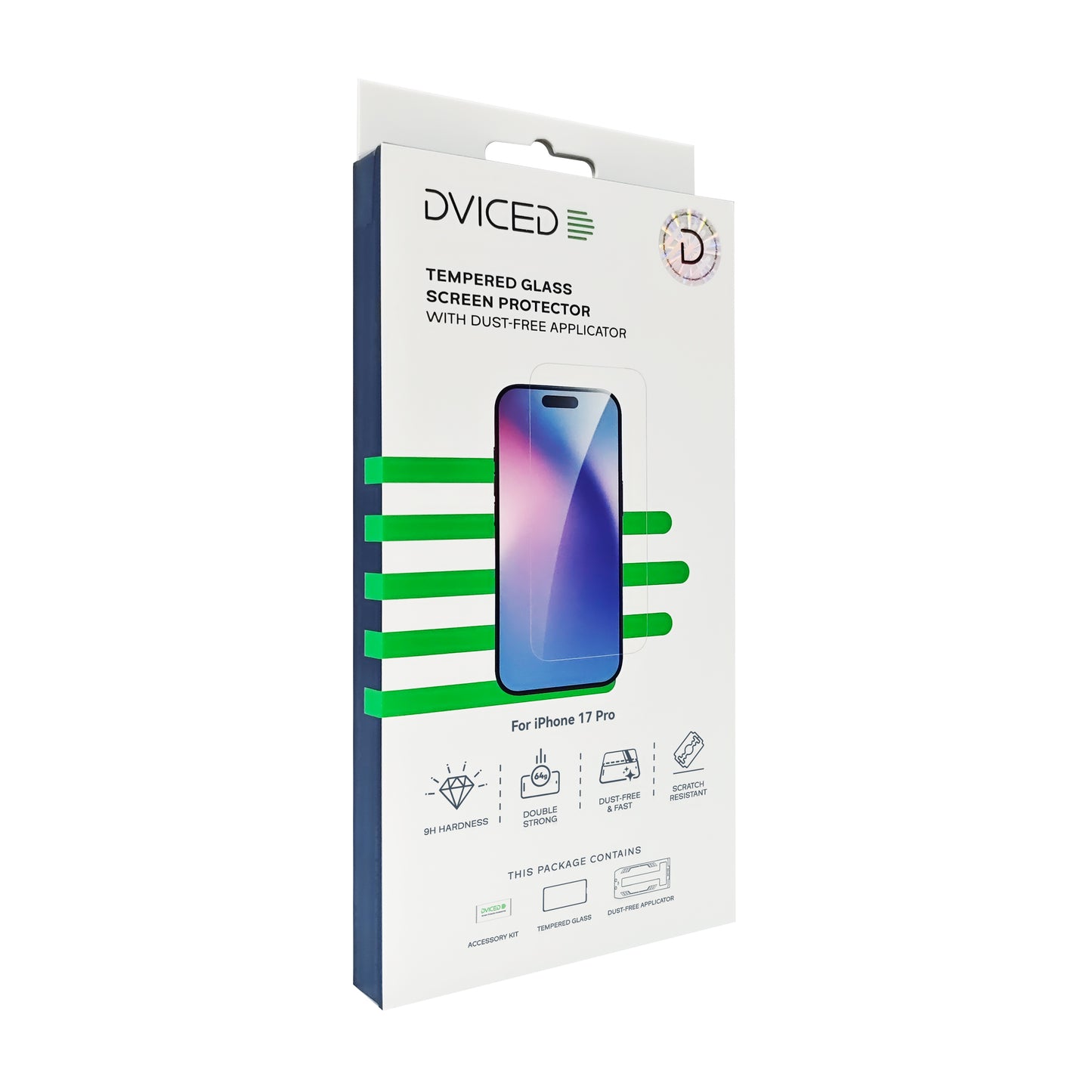 Dviced Закалено защитно стъкло за екран с апликатор за отстраняване на прах - iPhone 17 Pro