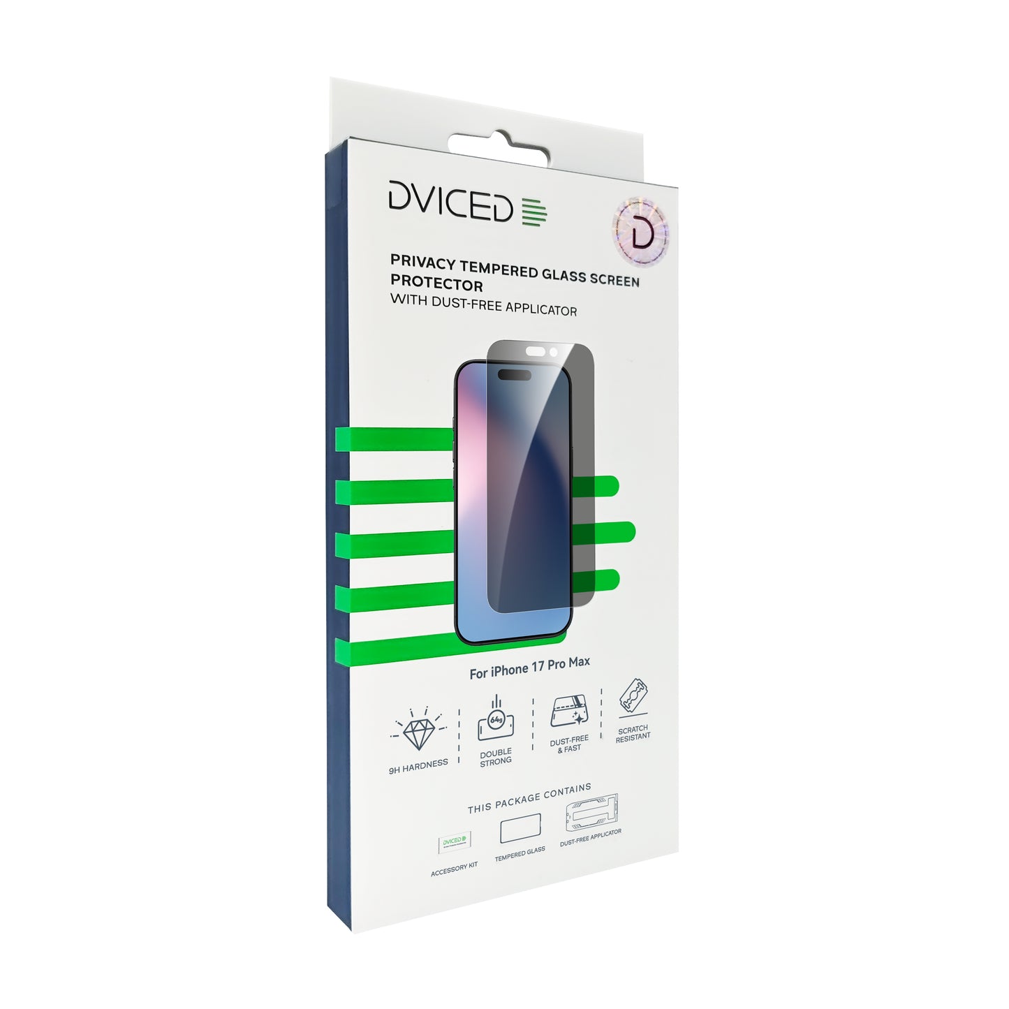 Dviced Протектор за екран от закалено стъкло с поверителност за iPhone 17 Pro Max с апликатор за отстраняване на прах