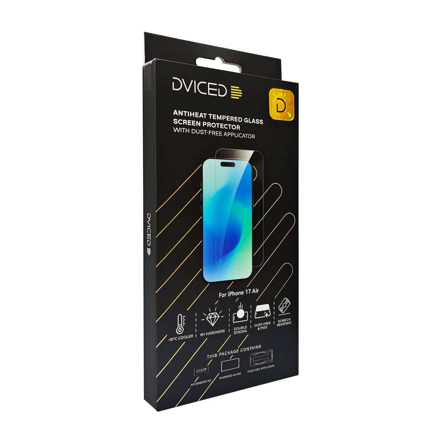 Dviced Протектор за екран от закалено стъкло „AntiHeat“ за iPhone Air с апликатор за отстраняване на прах