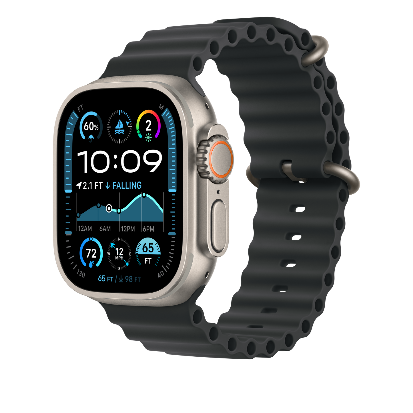 49mm Black Ocean Band - Natural Titanium Finish - iSTYLE BG