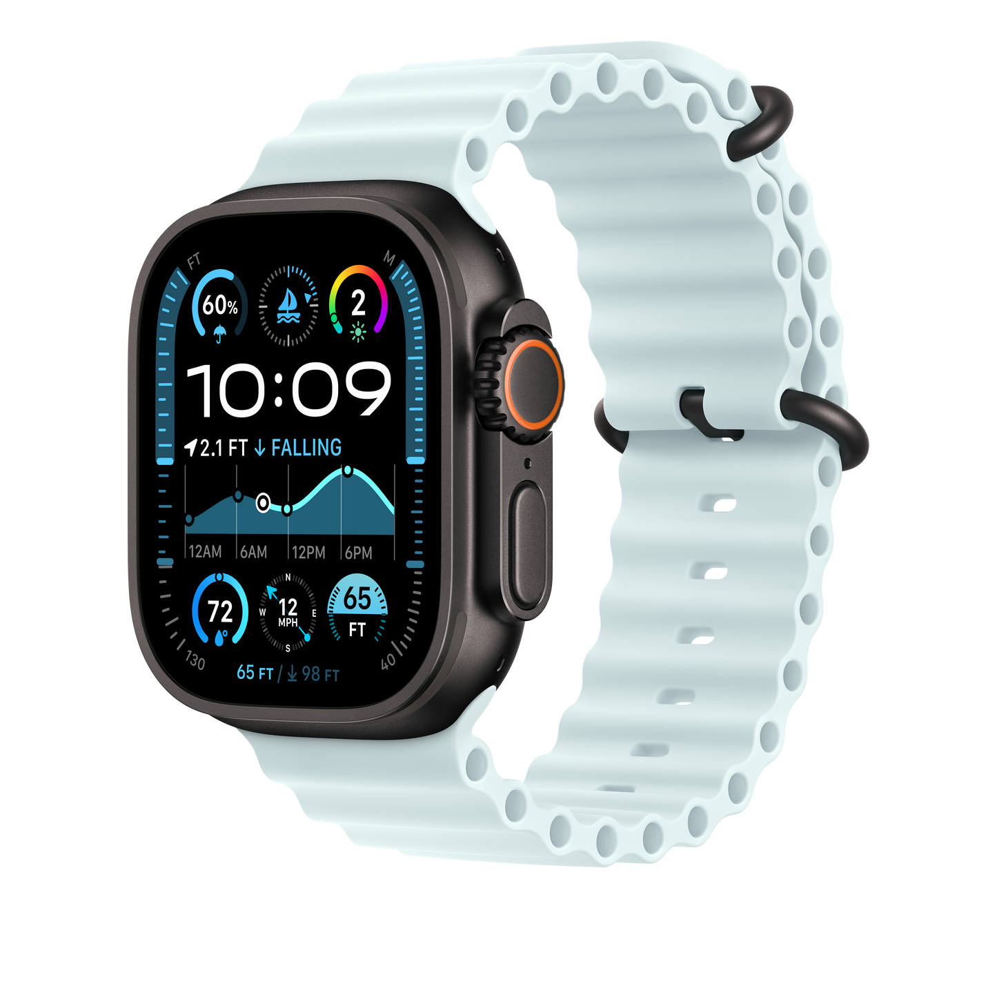 49mm Ice Blue Ocean Band Extension - Black Titanium Finish - iSTYLE BG