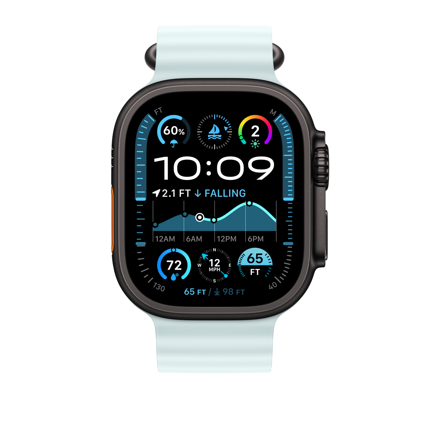 49mm Ice Blue Ocean Band Extension - Black Titanium Finish - iSTYLE BG