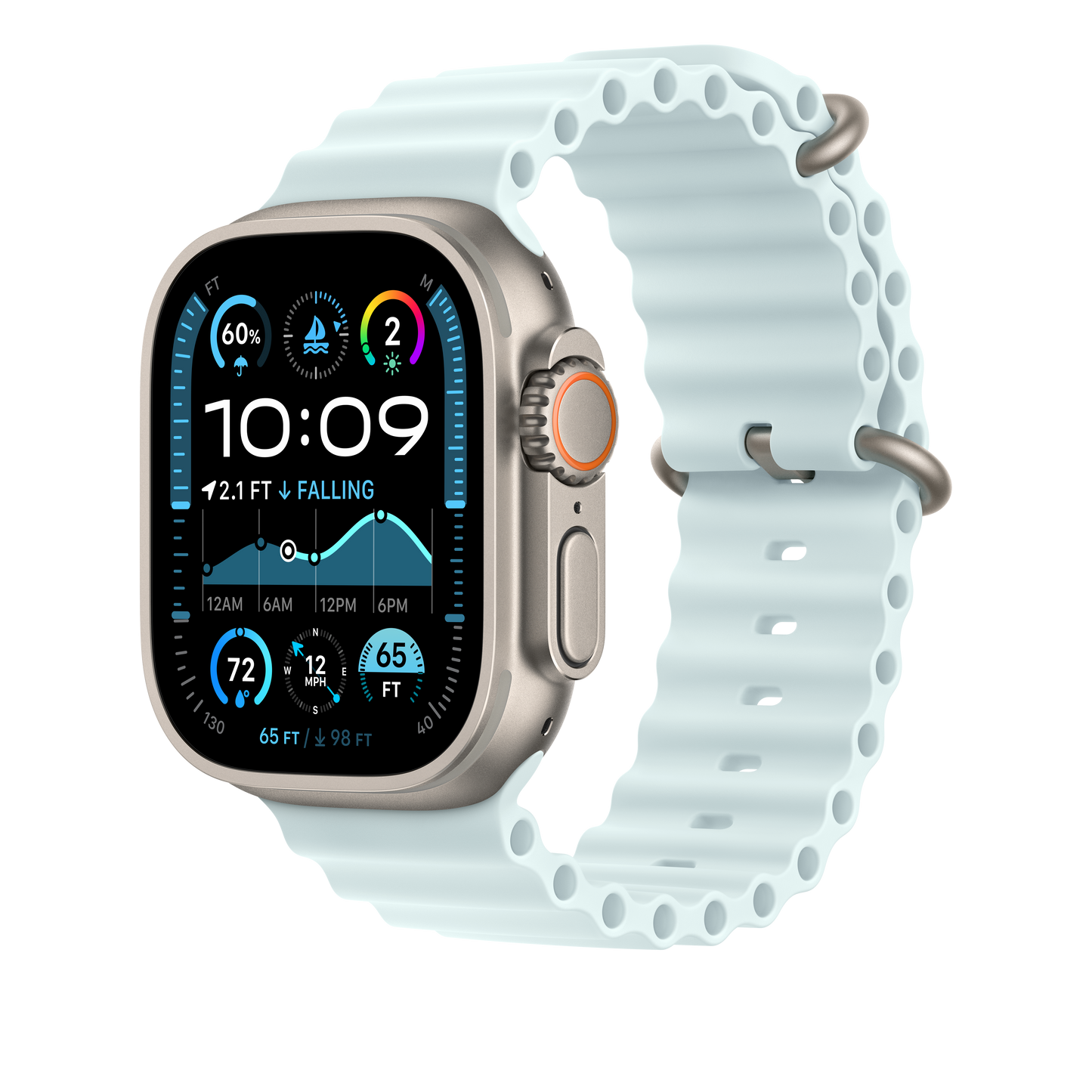 49mm Ice Blue Ocean Band Extension - Natural Titanium Finish - iSTYLE BG