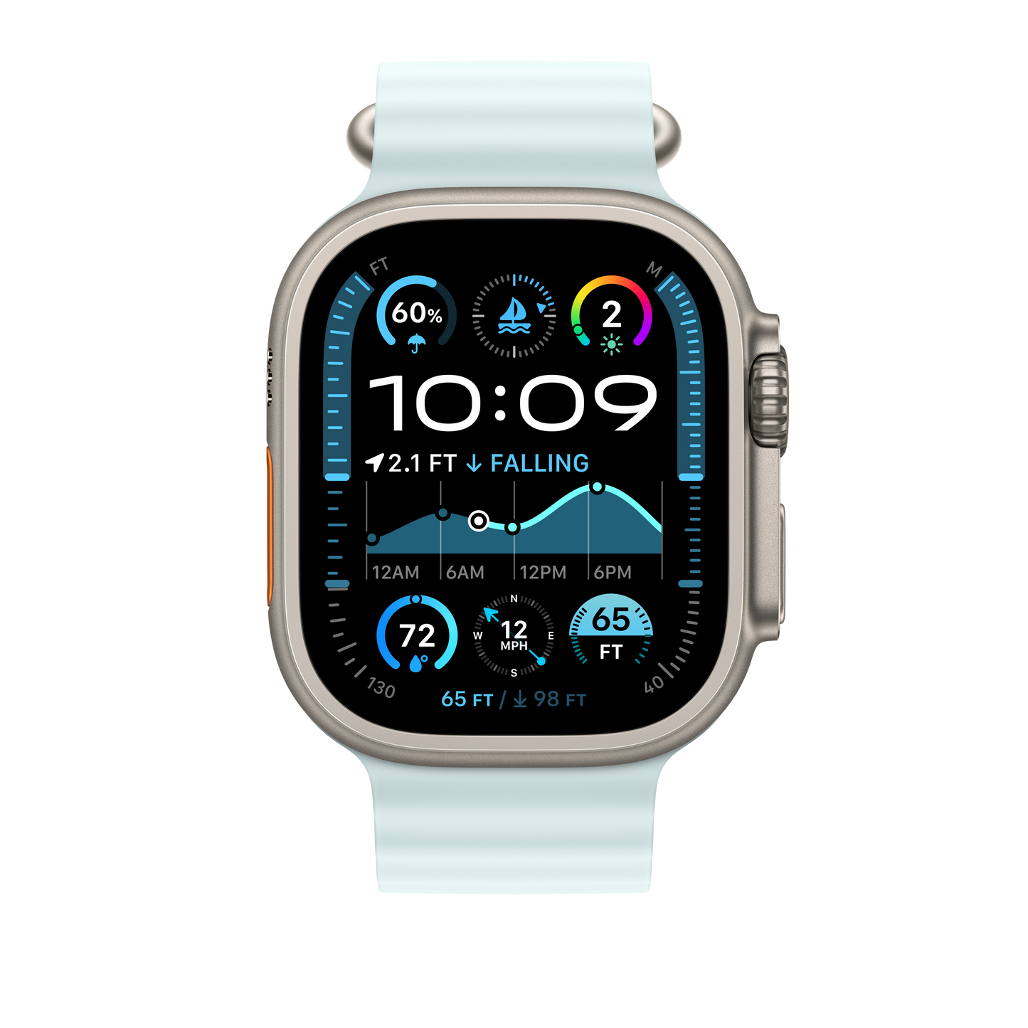 49mm Ice Blue Ocean Band Extension - Natural Titanium Finish - iSTYLE BG