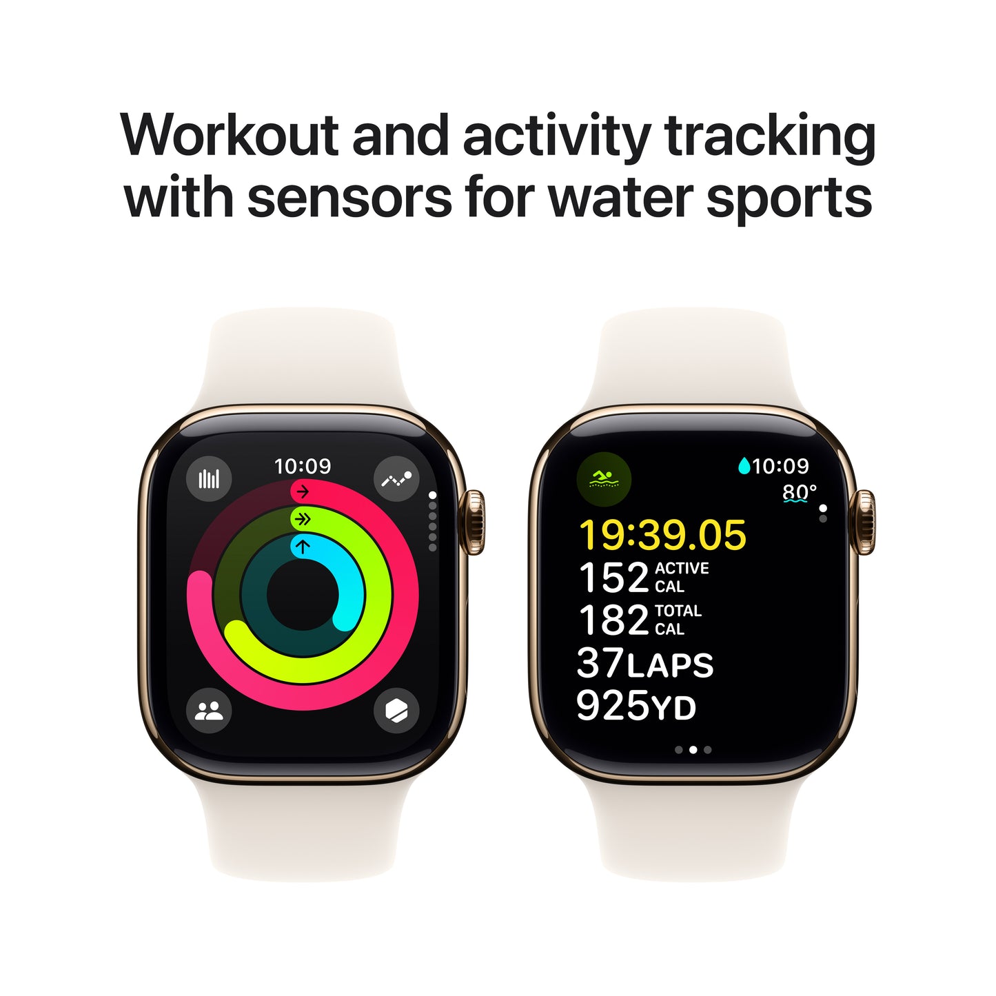 Apple Watch Series 10 GPS + Cellular 42mm Gold Titanium Case with Starlight Sport Band - M/L - iSTYLE BG