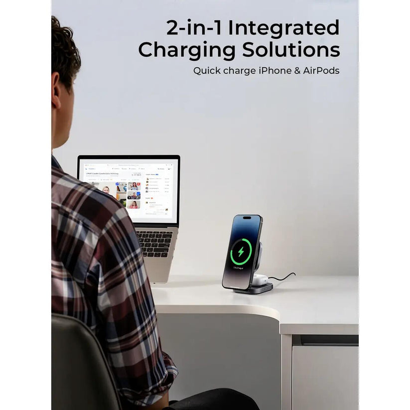 AUKEY MagFusion L 2-in-1 Foldable Qi2 Magnetic Fast Wireless Charging Station - iSTYLE BG