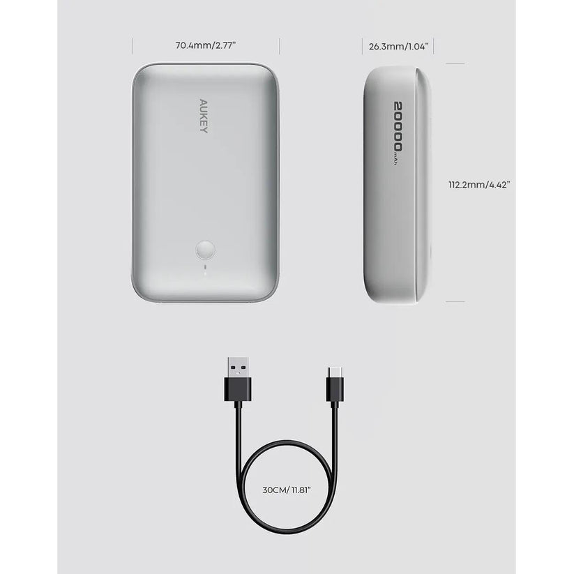 AUKEY Spark Mini 20000mAh Fast Charging Power Bank Frost White - iSTYLE BG