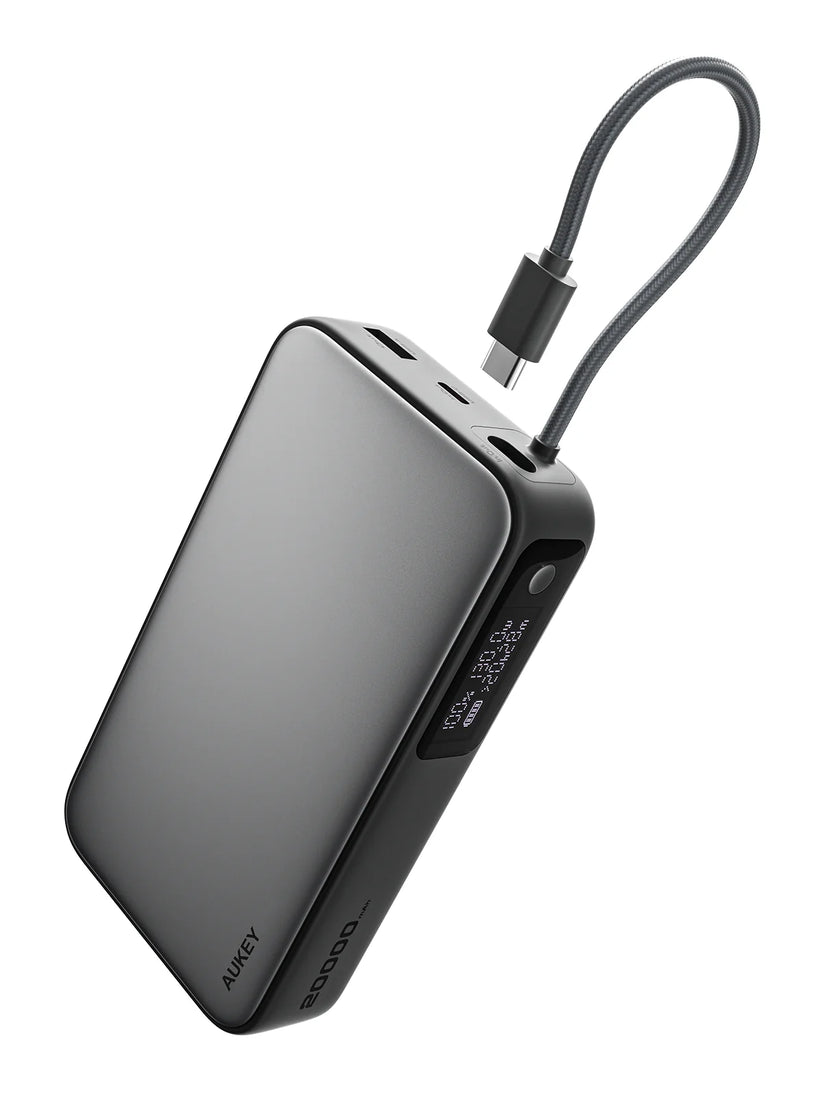 AUKEY Spark Sling 20000 Compact Fast Charging Power Bank with Built-in USB-C Cable Gray - iSTYLE BG