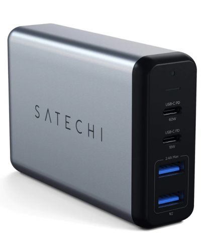 Satechi 75W Dual Type-C PD Travel Charger (2x USB-A,1x USB-C PD 18W,1x USB-C PD 60W) - Space Grey