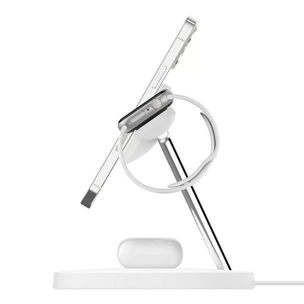 Belkin BOOST CHARGE PRO MagSafe 3-in-1 Charging Stand- Watch fast charge- w PSU (EU Power Supply) - White