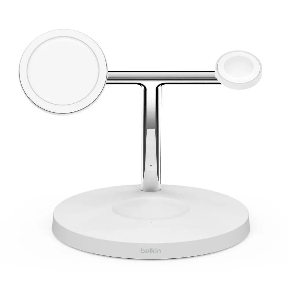Belkin BOOST CHARGE PRO MagSafe 3-in-1 Charging Stand- Watch fast charge- w PSU (EU Power Supply) - White