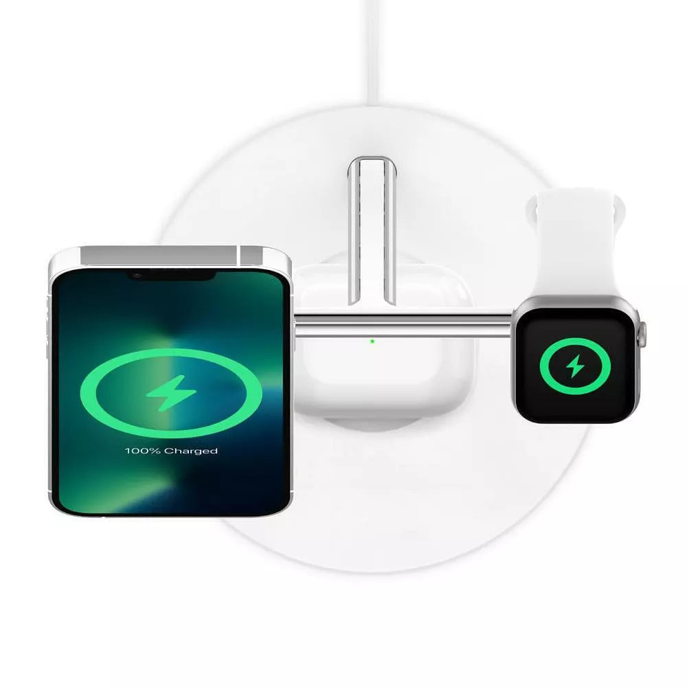 Belkin BOOST CHARGE PRO MagSafe 3-in-1 Charging Stand- Watch fast charge- w PSU (EU Power Supply) - White