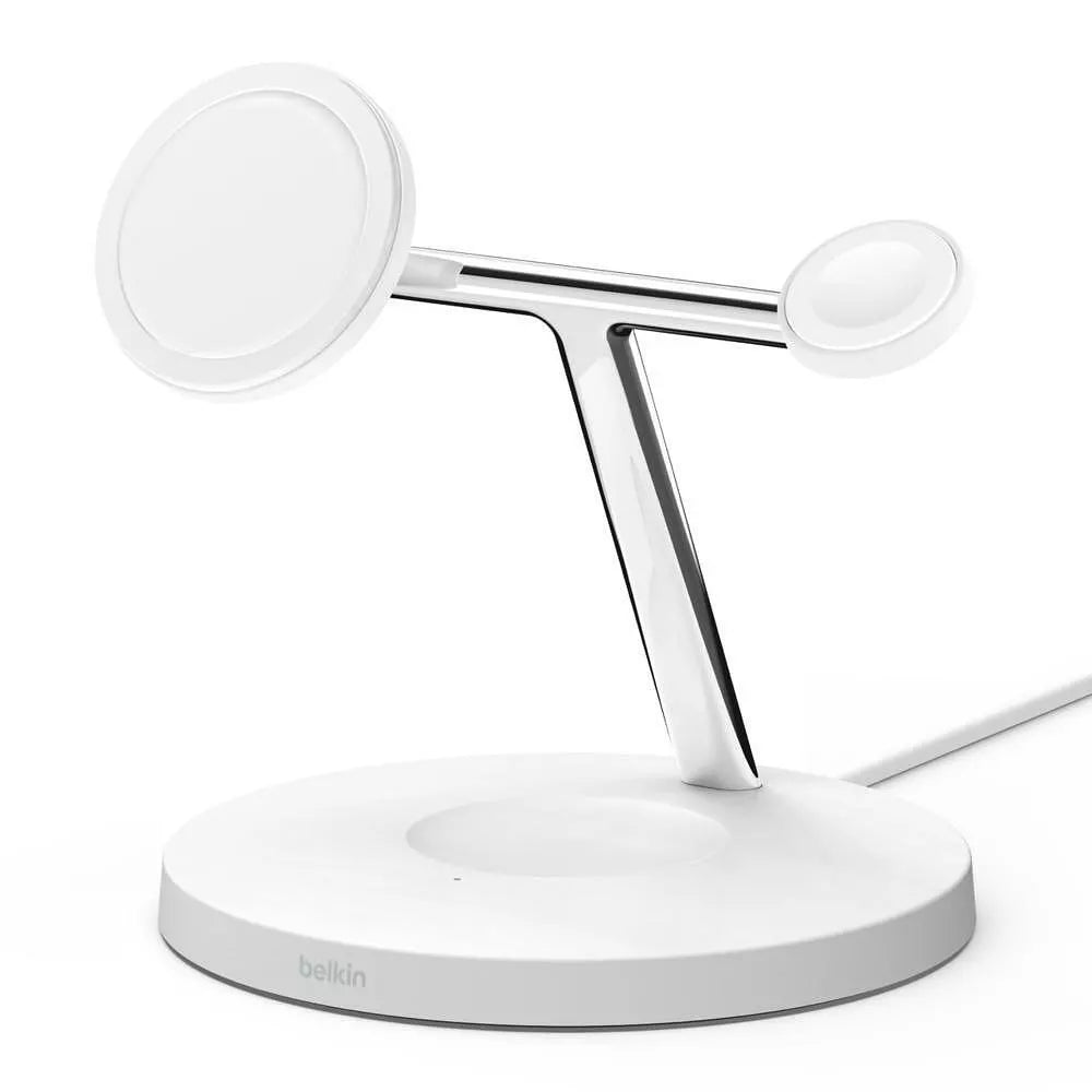 Belkin BOOST CHARGE PRO MagSafe 3-in-1 Charging Stand- Watch fast charge- w PSU (EU Power Supply) - White