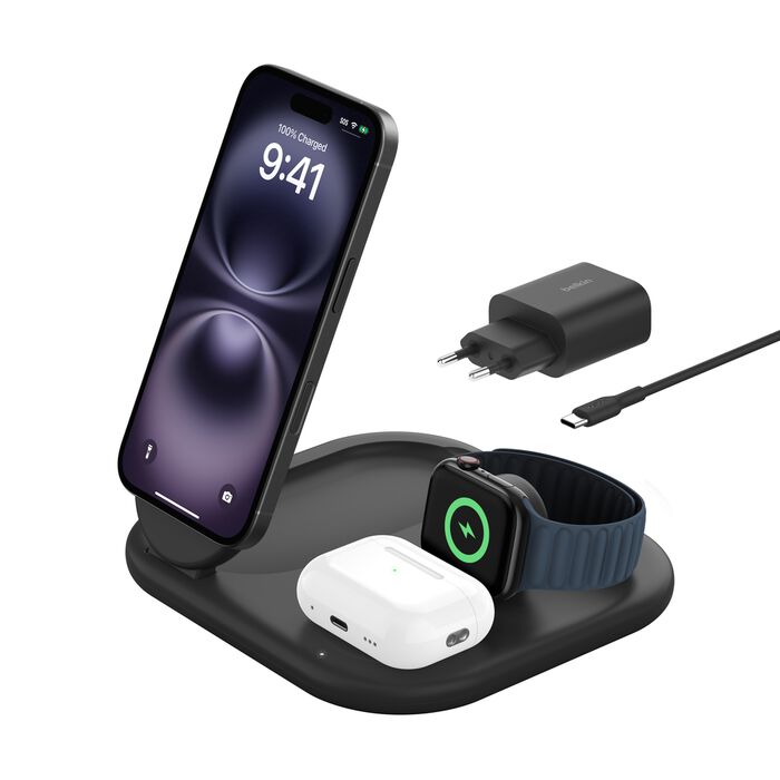 Belkin BOOSTCHARGE Qi2 15w Magnetic 3in1 Stand - Black