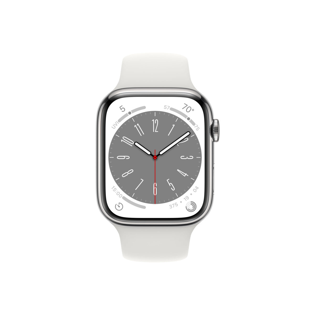 Apple Watch Series 8 GPS + Cellular 45mm Silver Stainless Steel Case with White Sport Band - Regular - iSTYLE BG