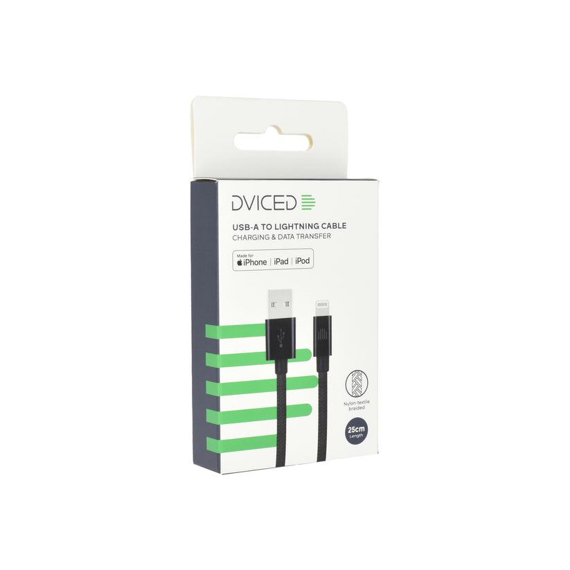 Dviced Cable USB-A to Lightning Nylon Textile 0,25m - Black - iSTYLE BG