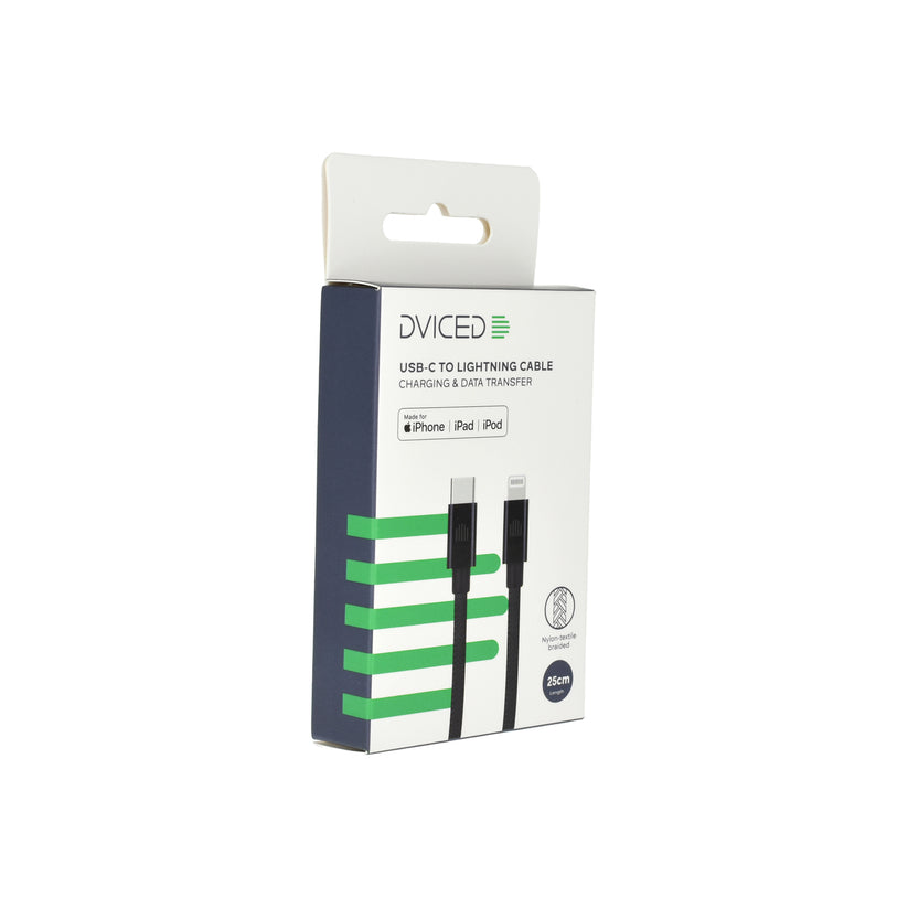 Dviced Cable USB-C to Lightning Nylon Textile 0,25m - Black - iSTYLE BG
