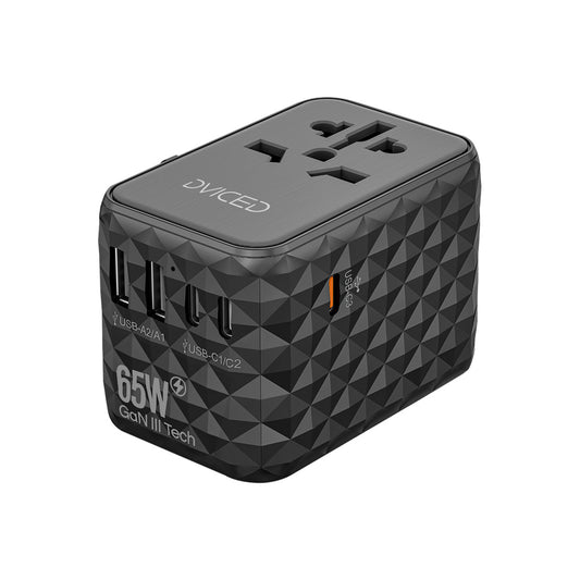 Универсален адаптер за пътуване 65W GaN черен от Dviced - iSTYLE BG