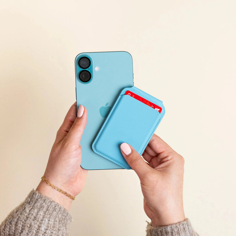 Satechi Vegan-Leather Magnetic Wallet Stand, Magsafe Compatible - Light Blue - iSTYLE BG