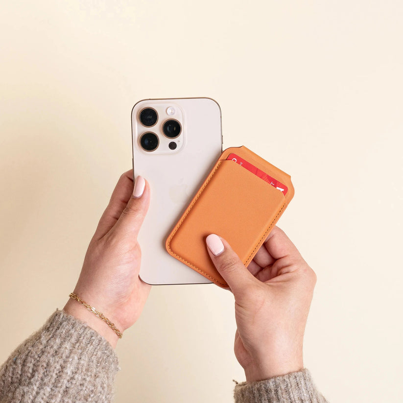 Satechi Vegan-Leather Magnetic Wallet Stand, Magsafe Compatible - Orange - iSTYLE BG