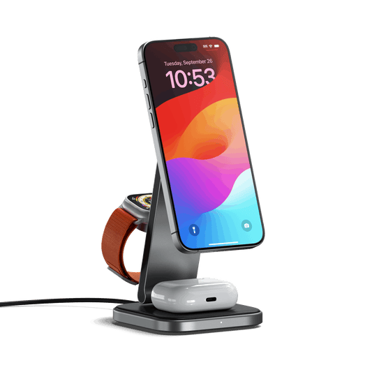 Satechi 3-in-1 Foldable Qi2 Wireless Charging Stand - Space Gray