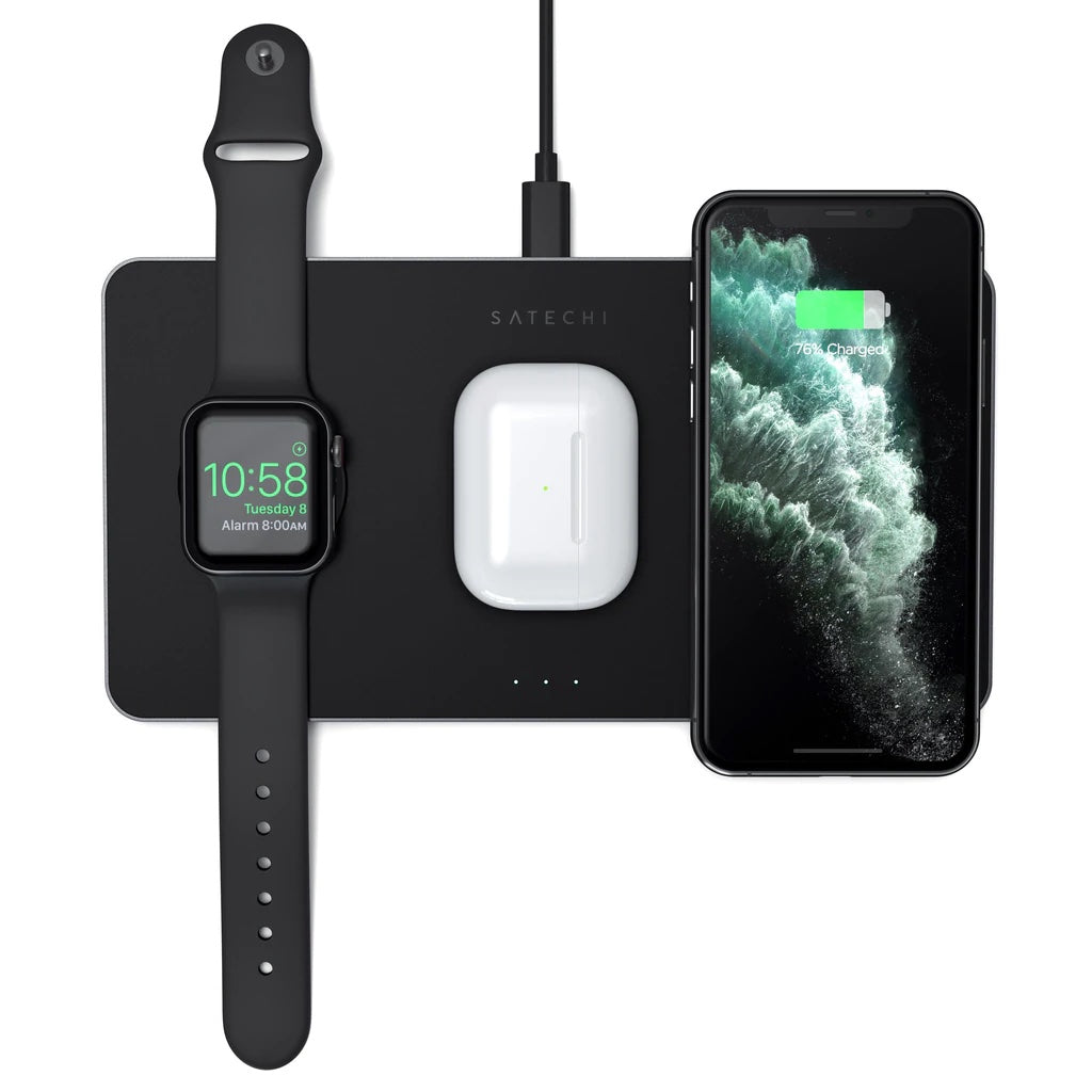Черна безжична зарядна станция от Satechi за iPhone, Apple Watch и AirPods - iSTYLE BG