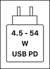 Устройството поддържа бързо зареждане чрез USB PD, дефинирано от USB Implementers Forum (USB-IF)