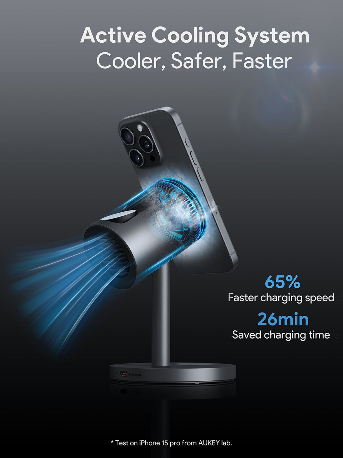 Зарядна стойка от AUKEY 3 в 1 - с активно охлаждане