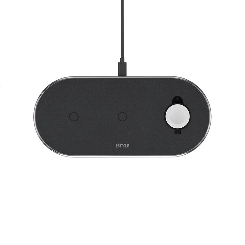 ISTYLE Wireless Charging Base 3in1 black PU leather- space grey - iSTYLE BG