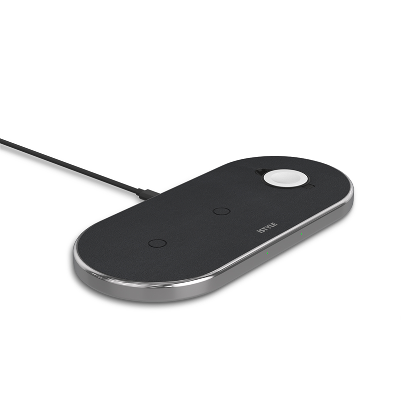 ISTYLE Wireless Charging Base 3in1 black PU leather- space grey - iSTYLE BG
