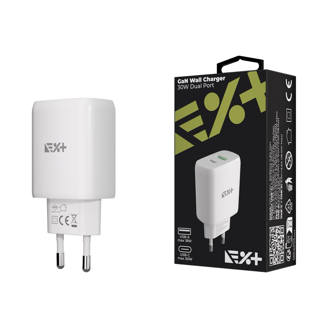 NEXT ONE 30W Dual Port GaN Wall Charger | 1 USB-A & 1 USB-C