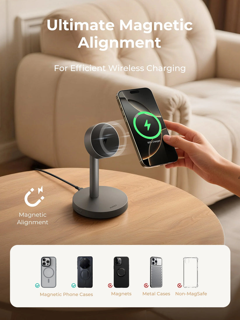 AUKEY LC-MC111 25W Magnetic Wireless Charger QI2.2 Black - iSTYLE.bg