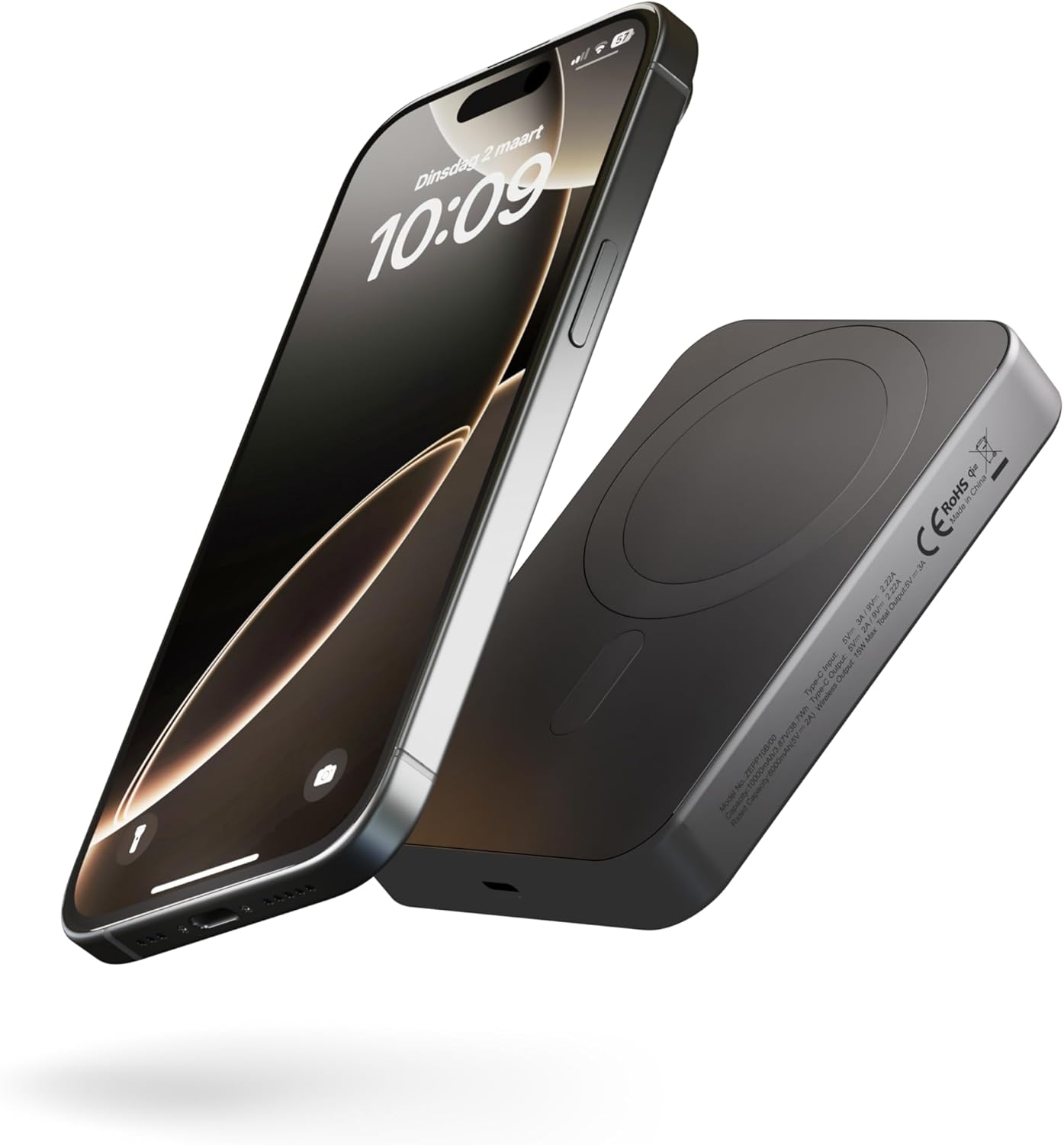 Zens Slim Aluminium Wireless Powerbank 10.000 mAh Black