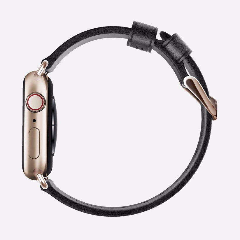 Каишка за Apple Watch от Nomad - 40/38 mm кожена черна със златиста закопчалка - iSTYLE BG