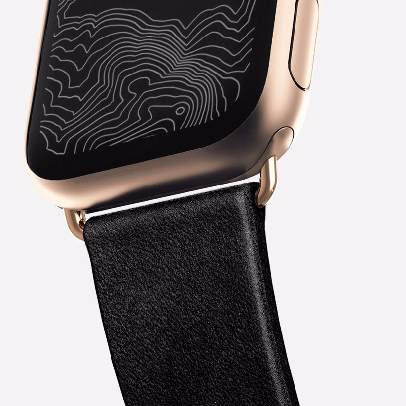 Каишка за Apple Watch от Nomad - 40/38 mm кожена черна със златиста закопчалка - iSTYLE BG