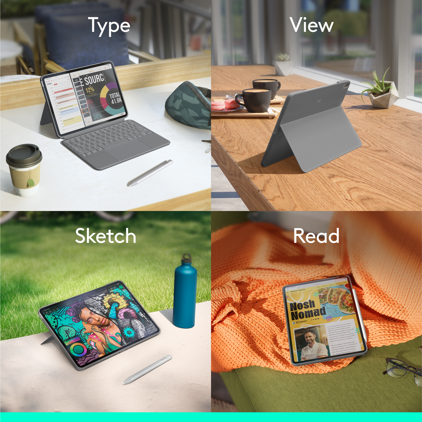 Logitech Combo Touch iPad Air 11-inch (M2)-OXFORD-935OLD948-US,EMEA - Grey - US INT'L - iSTYLE.bg