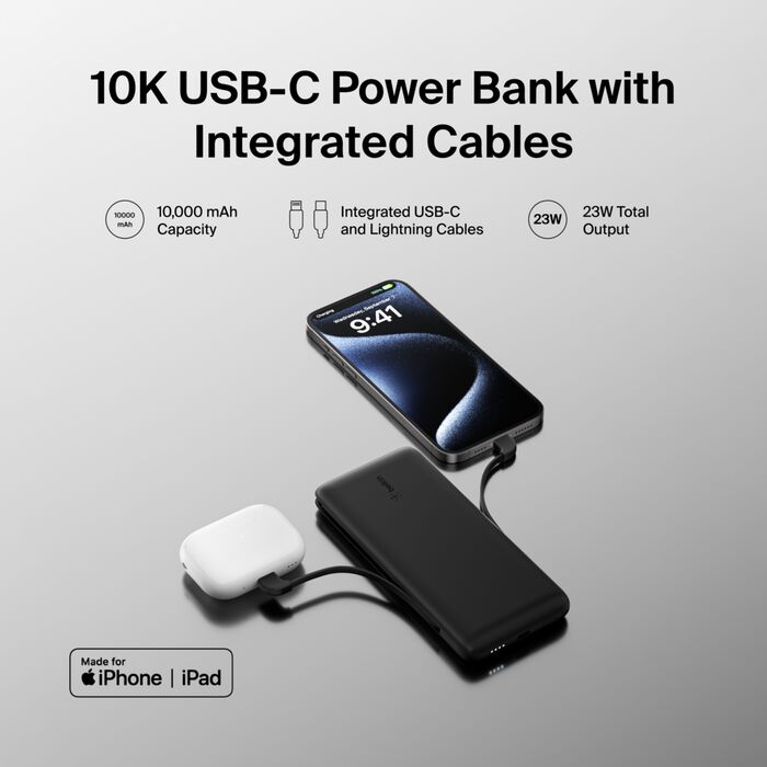 Зареждаща батерия от Belkin BOOST CHARGE Plus 10K с USB-C кабел - черна