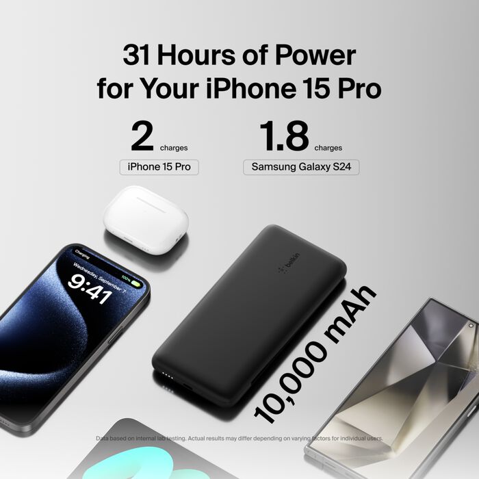 Зареждаща батерия от Belkin BOOST CHARGE Plus 10K с USB-C кабел - черна
