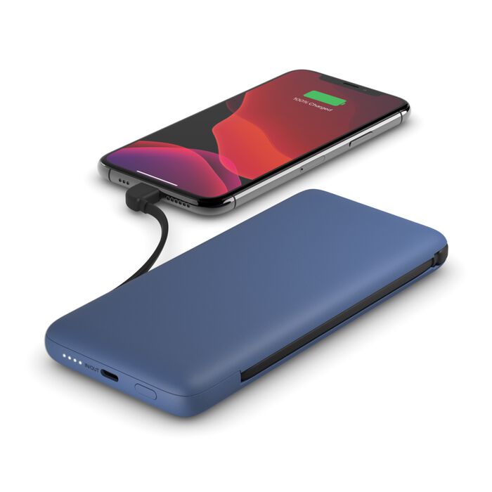 Belkin BOOST CHARGE Plus 10K USB-C Power Bank with Integrated Cables - Blue