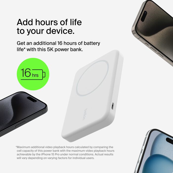Belkin BOOSTCHARGE PRO 8k Qi2 MagSafe Compatible Powerbank with kickstand - White