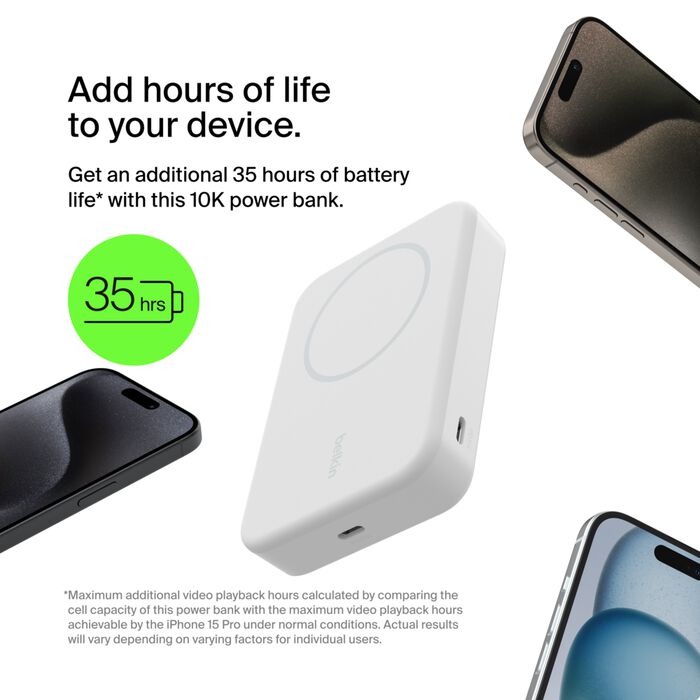Външна батерия от Belkin 10k Qi2  - бяла