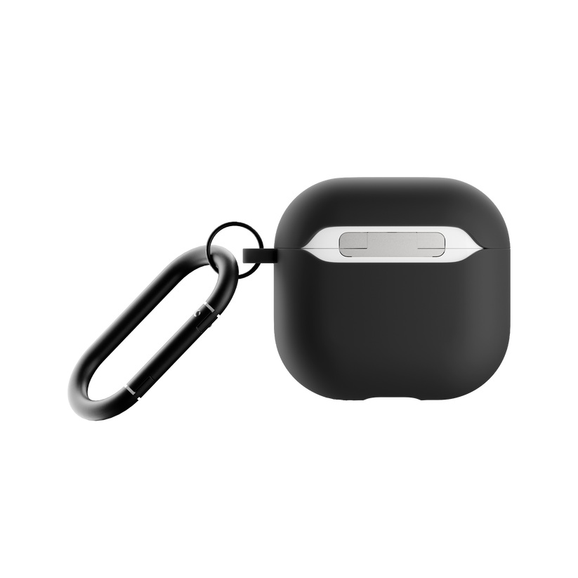 Черен калъф Native Union Active Case за AirPods 4, изглед отзад с метална клипса
